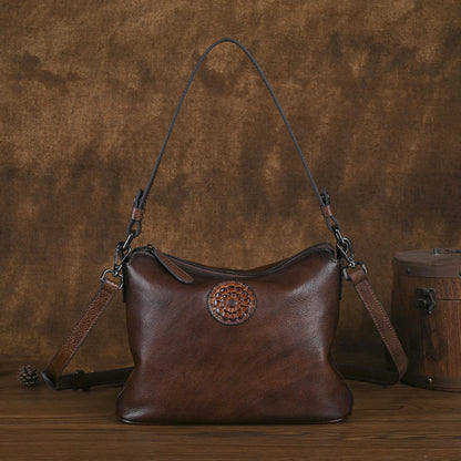 Vintage Womens Full-grain Leather Crossbody Bag