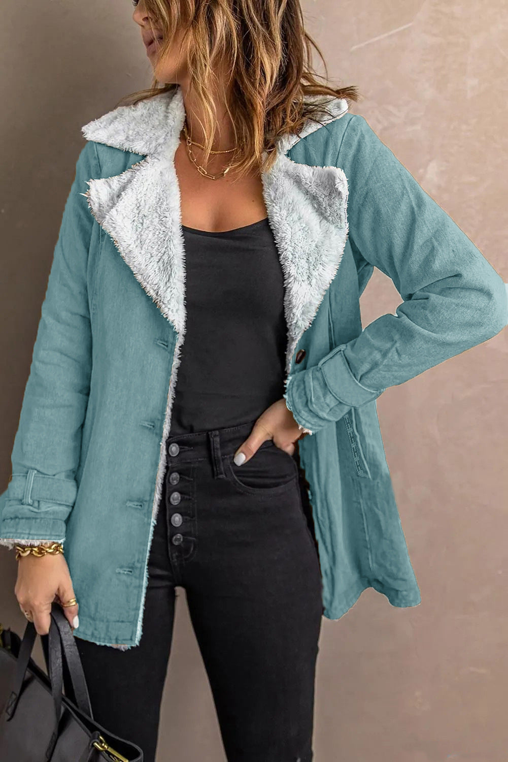 Womens Long-sleeve Coat With Fleece Lining Warm Top