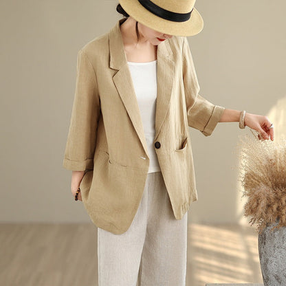 Artistic Retro Cotton-Linen Three-Quarter-Sleeve Blazer Jacket For Women