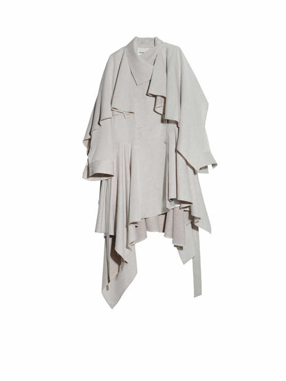 Gypsum White Linen Blended Irregular Skirt Trench Coat