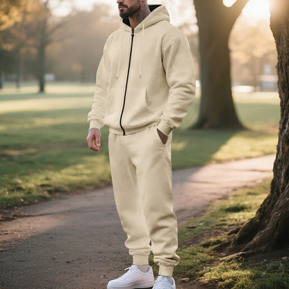 Mens Solid-Color Cardigan Zip-Up Long-Sleeve Sports Suit