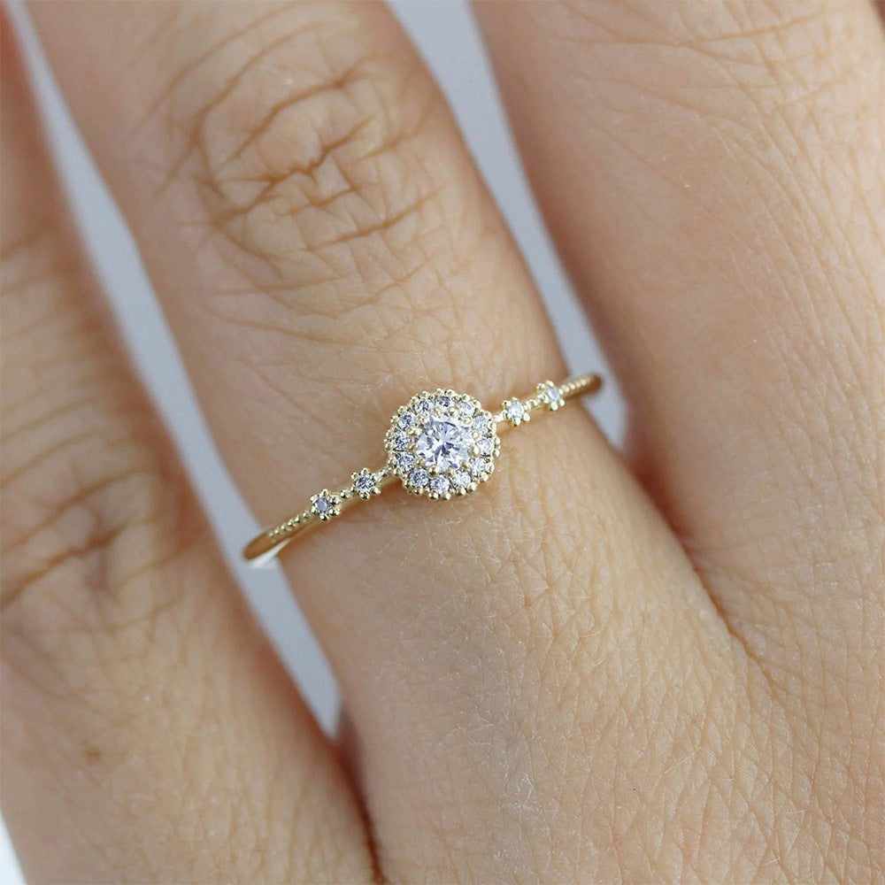 Lux Flower Rhinestone 925 Silver Proposal Ring