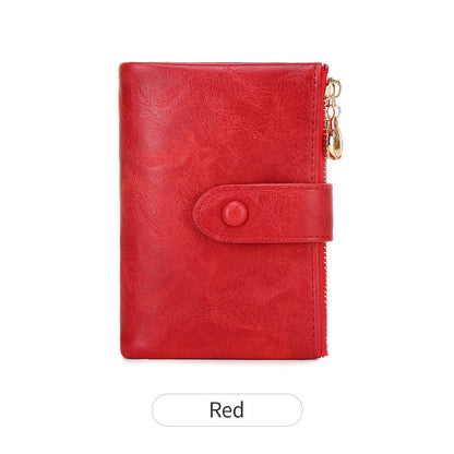 New Womens Retro Short Trifold Wallet With Dual Zippers And Multiple Card Slots