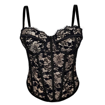 New Cross-border European And American Spice Girls Black Lace Inner Strap High-end Outer Wear Body Shaping Push-up Fishbone Bra