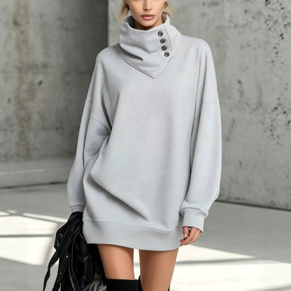 Vintage Loose-Fit Button-Down Mid-Length Womens Sweatshirt