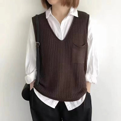 Simple V-neck Artistic Knit Vest