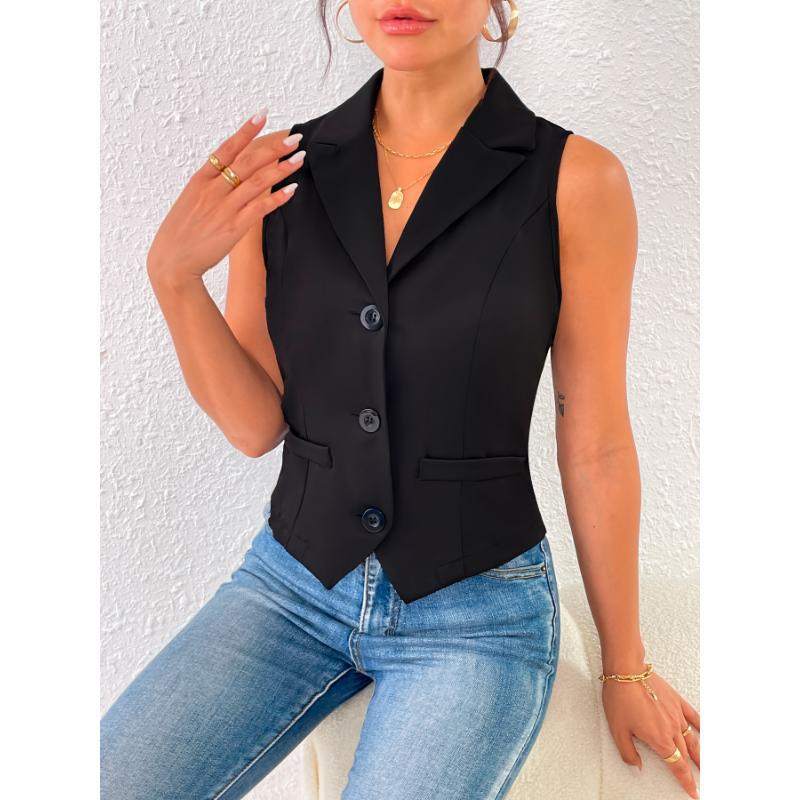 Solid Color Single Breasted Vest Elegant Slim Sleeves