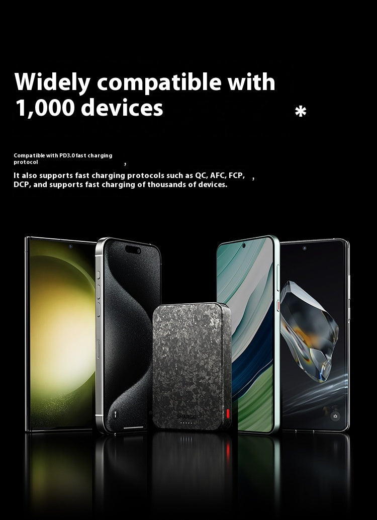 15W Magnetic Power Bank Wireless Carbon Fiber Magsafe Mobile Power Supply