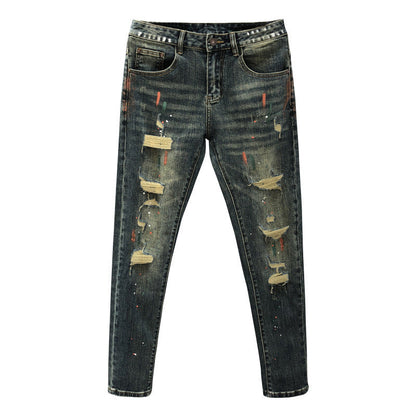Hig Hend Paint Splatter Style Denim Jeans For Men