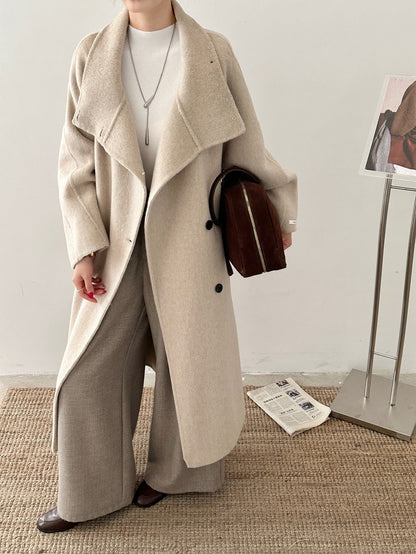 Womens Knee-length Oversized Double-faced Wool Coat