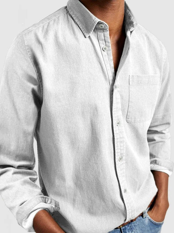 Cross-border Amazon Foreign Trade Europe And The United States Men's New Lapel Solid Color Shirt Men's Retro Long Sleeve Shirt