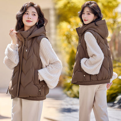 Women's AutumnWinter Detachable-Hood Vest Outerwear Gilet