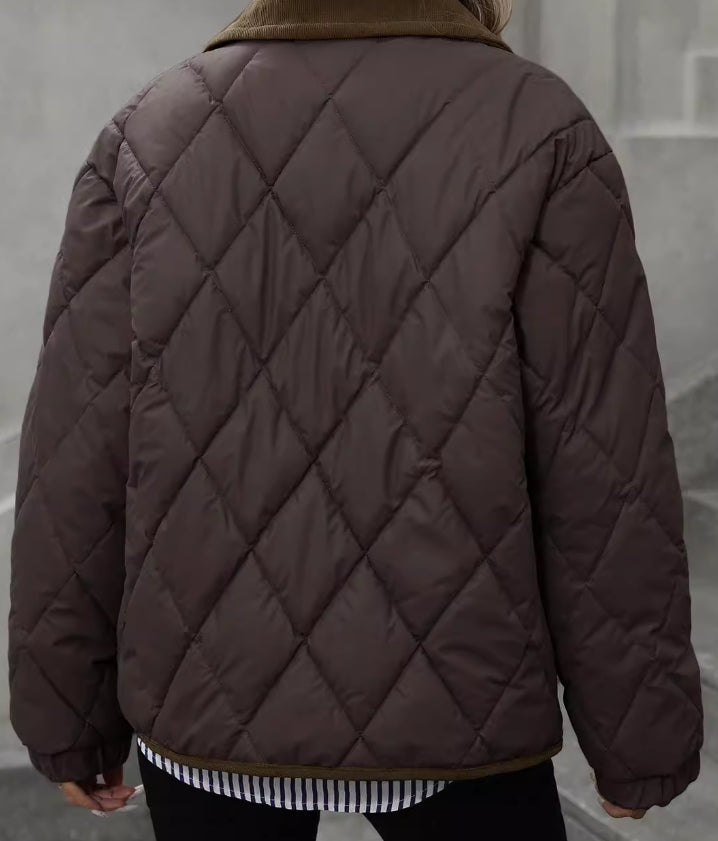 Dark Brown Vintage High-End Multi-Functional Warm Cotton Coat With Long Sleeves And A Lapel Collar