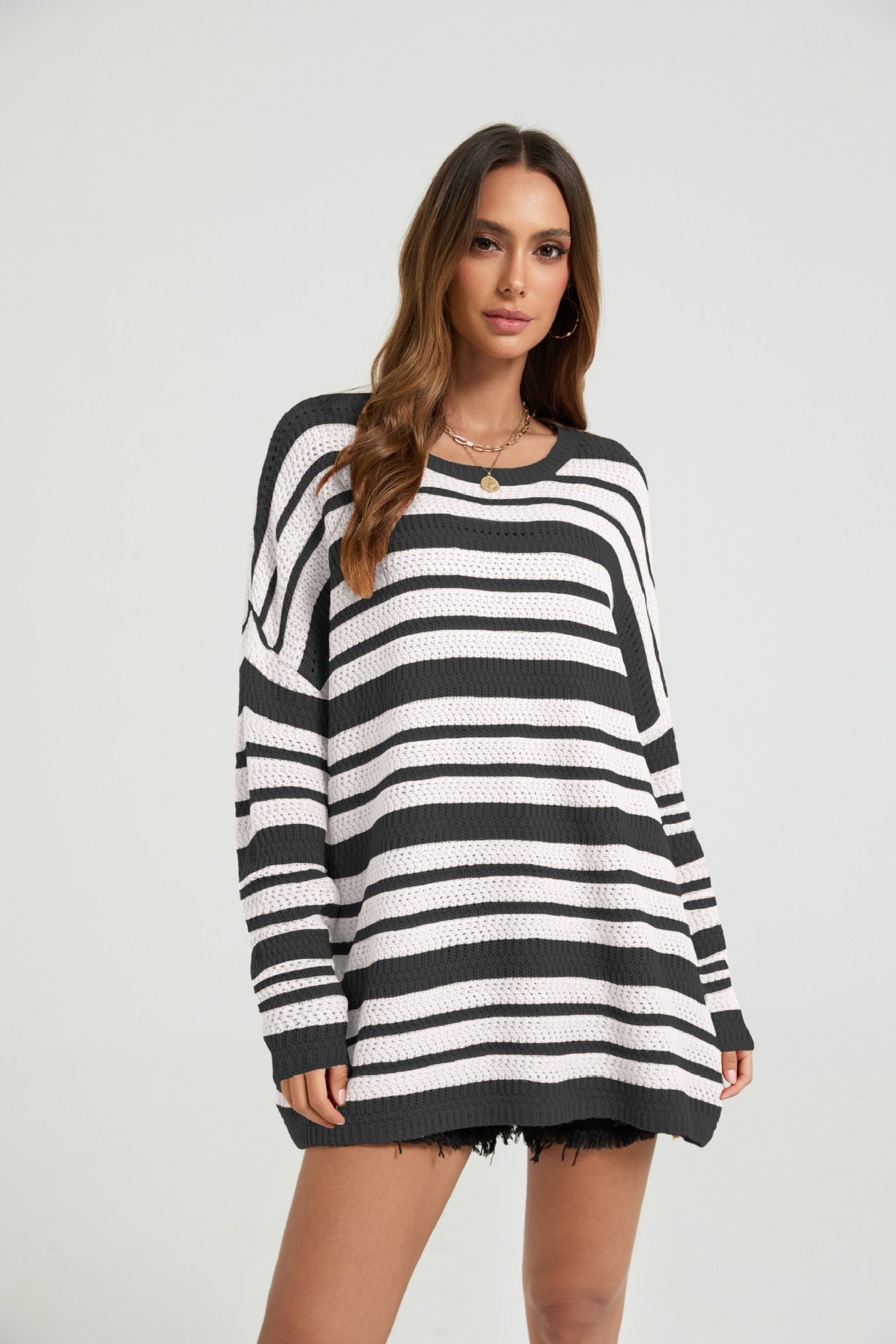 Womens Casual Loose-fitting Top Patchwork Stripes