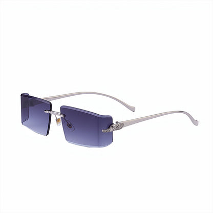 Womens High-end, Diamond-embellished, Curved, Rimless Sunglasses In European And American Style