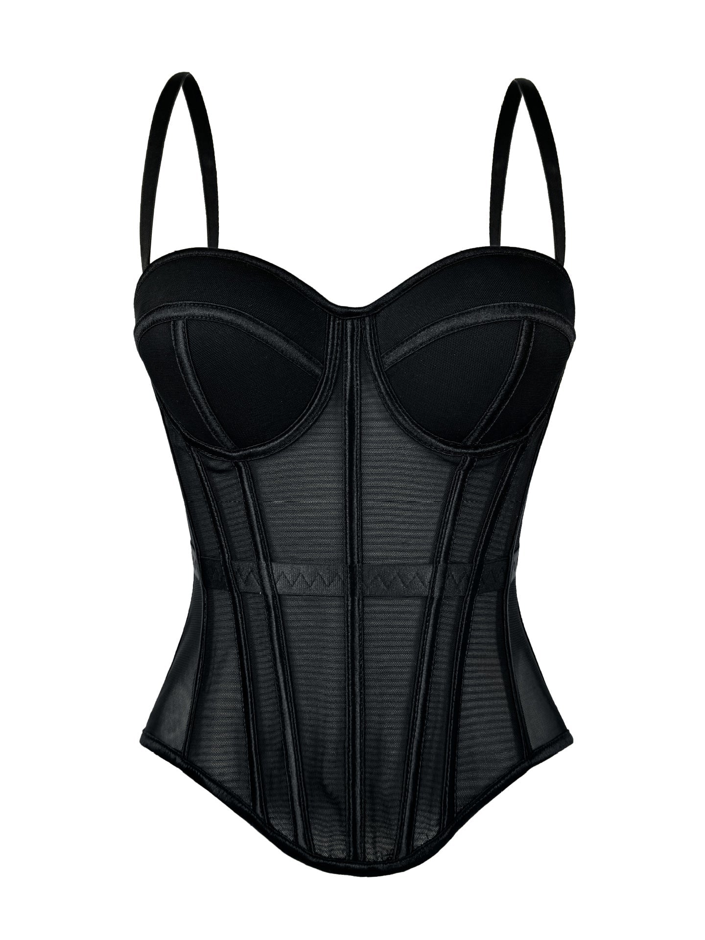 European And American Pure Color Fashionable Fishbone Bra, Waist Slimming Look Mesh Camisole With Breast Pads, Fishbone Top For Outer Wear