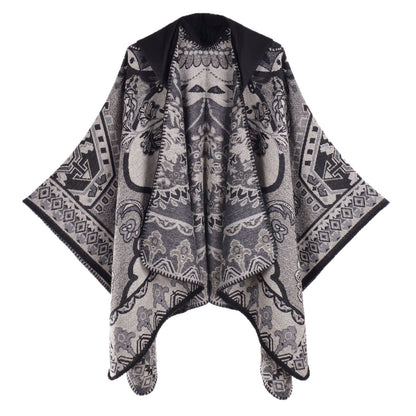 Floral Photography Knitted Hooded Cape
