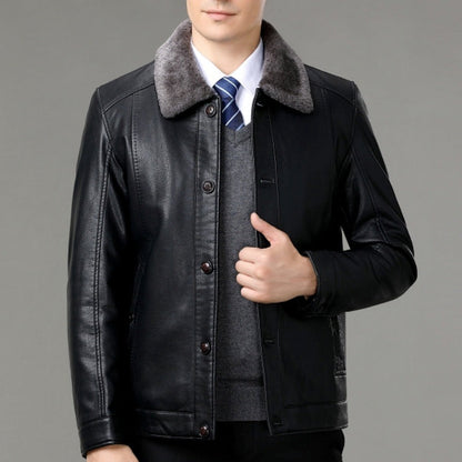 Genuine Leather And Fur One-piece Overcoat With A Lapel Lined With Fleece For Extra Warmth