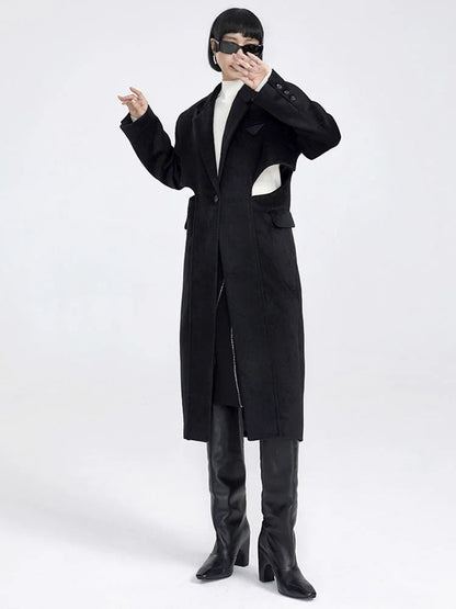 Fake Two-piece Hollow-out Long Wool Coat