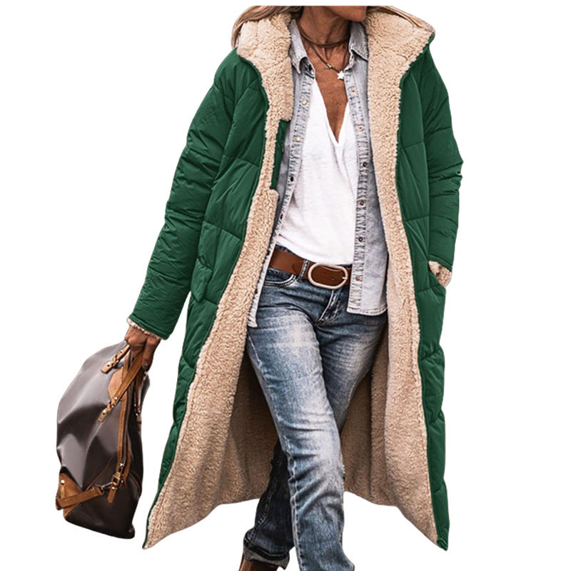 Long-sleeve Thermal Cardigan Hooded Cotton-padded Coat Mid-length