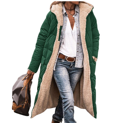 Long-sleeve Thermal Cardigan Hooded Cotton-padded Coat Mid-length