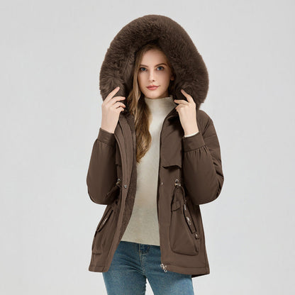 Waist Trimming Short Hooded New Big Fur Collar Coat Women's Clothing