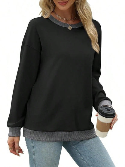 Autumn New Women's Knitwear Tops, Solid Color, Simple Women's Long-Sleeve Round-Neck Pullover T-Shirt