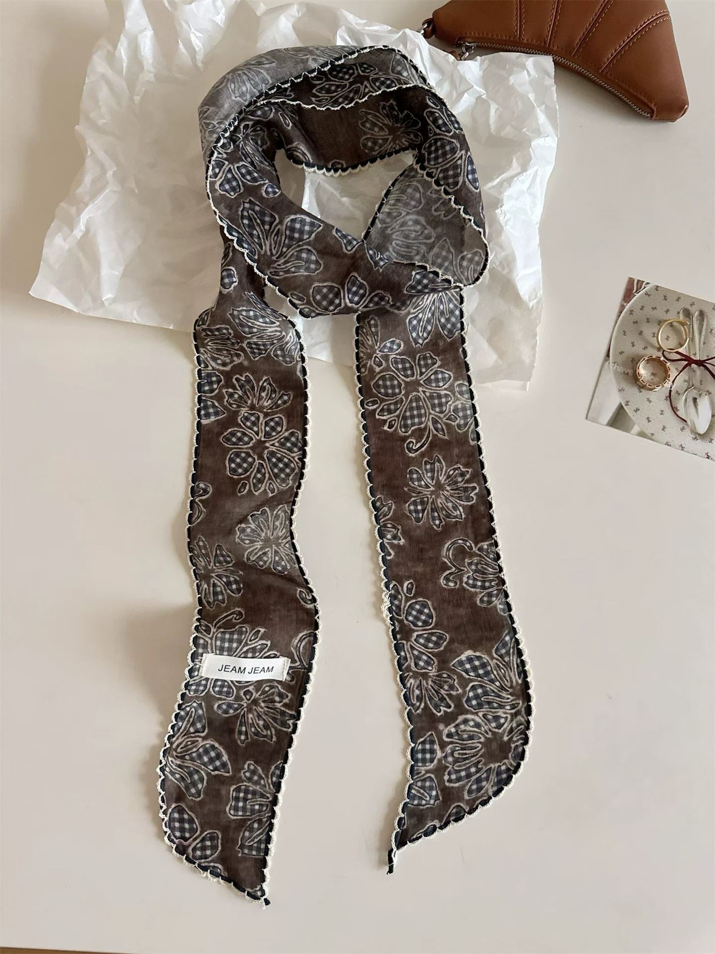 Korean-style Retro Floral Long Silk Scarf