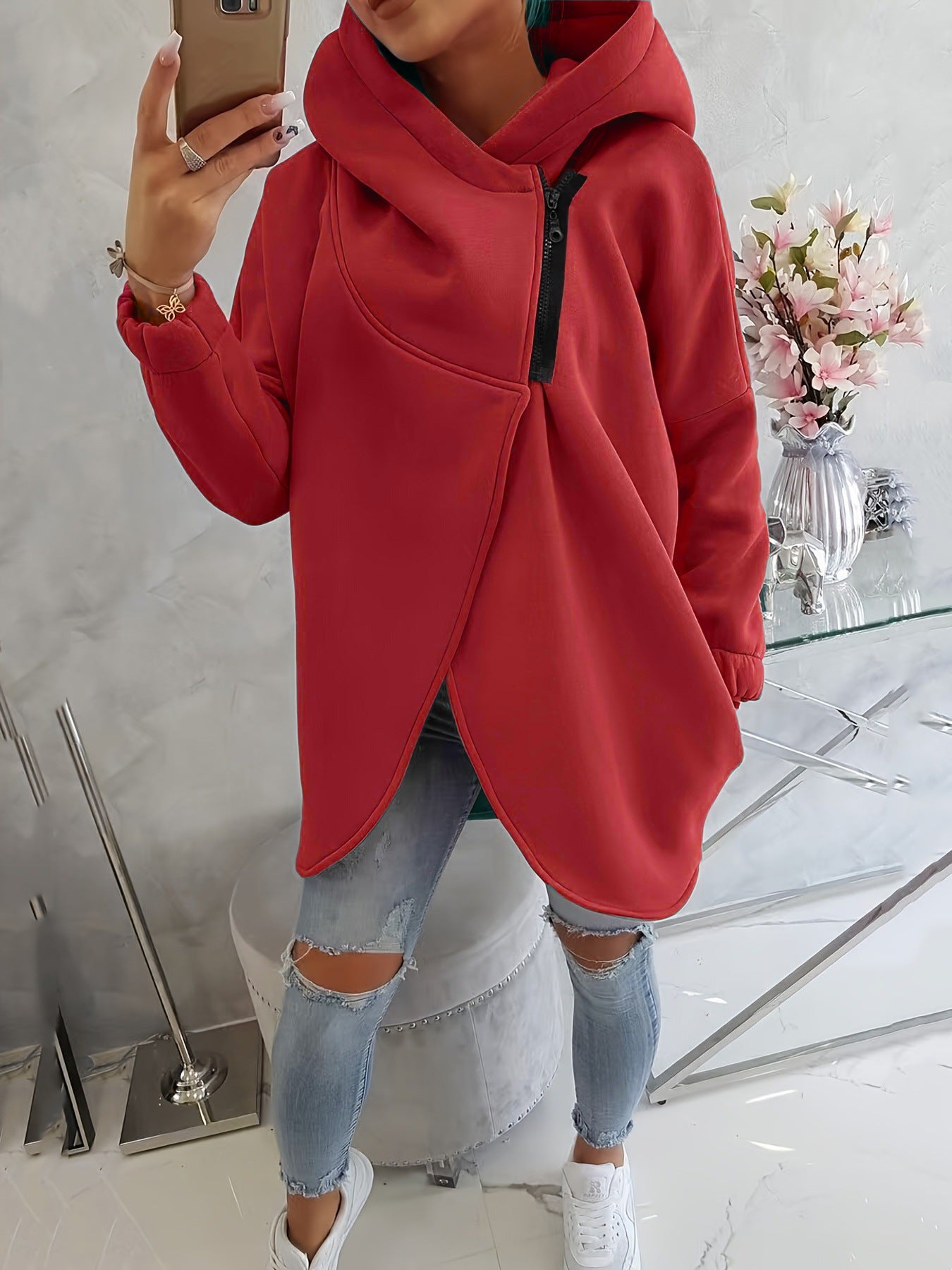 2025 European And American Cross-Border Women's Long-Sleeved Casual Black Hooded Jacket Sweatshirt With Front Pocket Zipper Hoodie