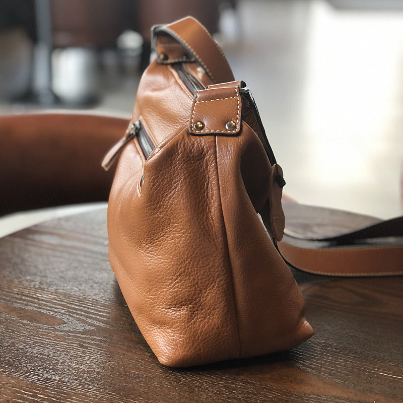 Large-Capacity Minimalist Genuine Leather Shoulder Crossbody Bag