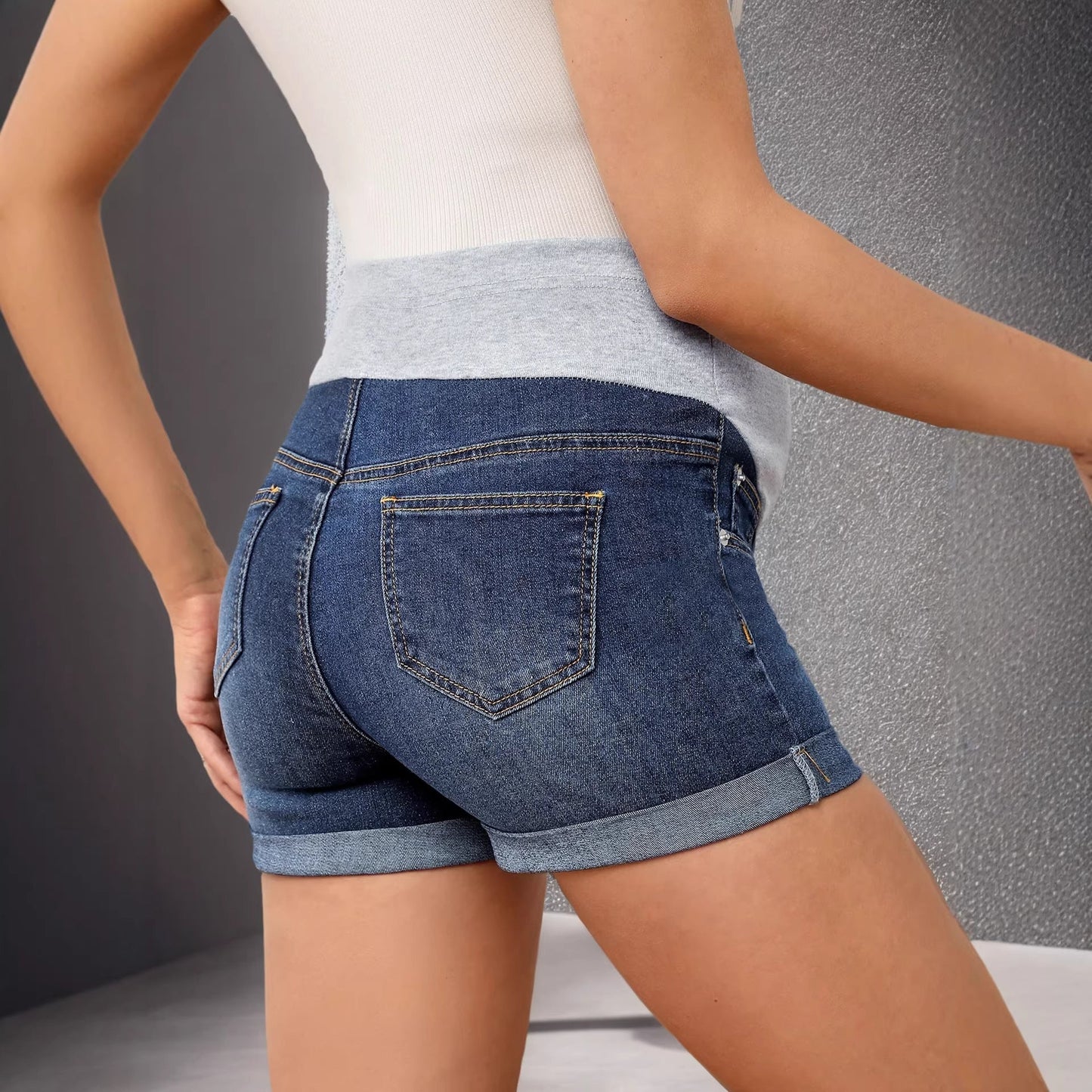 Mid-rise Stretchy Distressed Denim Shorts