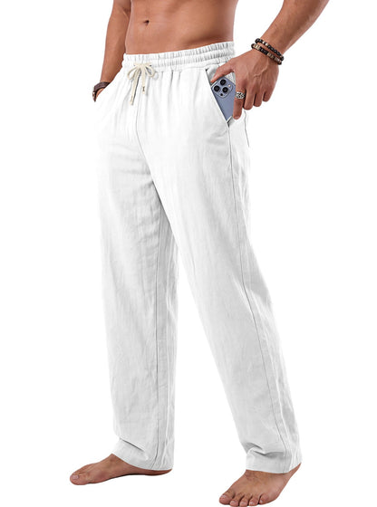 Men's American Style Washed Crinkled Linen Cotton Trousers, US Size, Summer Vacation Outdoor Beach Straight-Leg Pants For AliExpress