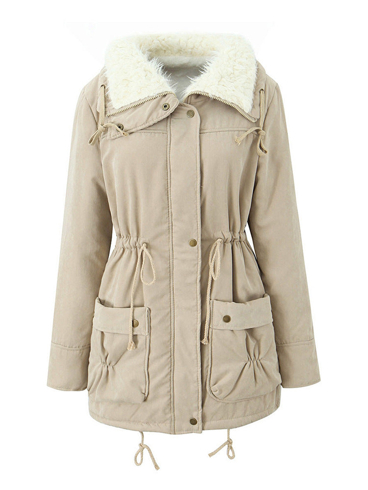 Womens Casual Hooded Long-sleeve Mid-length Cotton Coat