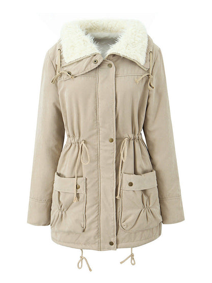 Womens Casual Hooded Long-sleeve Mid-length Cotton Coat