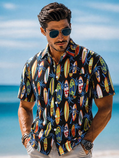 Men's Casual Hawaiian Shirt,Vibrant Prints Perfect For Holiday, Outdoor, And Parties