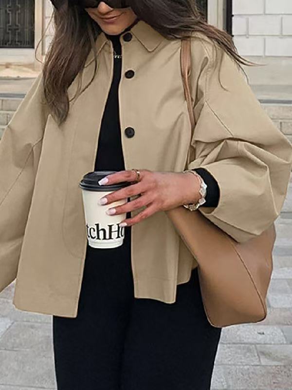 French-style Khaki Workwear Trench Coat Loose-fitting Mid-length