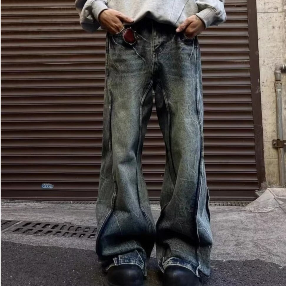 Mens American-style Lightning-Stripe Mid-Rise Stretch Jeans