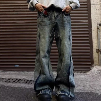 Mens American-style Lightning-Stripe Mid-Rise Stretch Jeans
