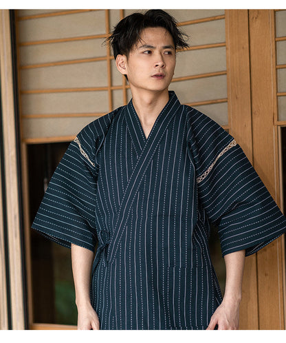 Mens Portable Striped Printed Loungewear Pajama Set