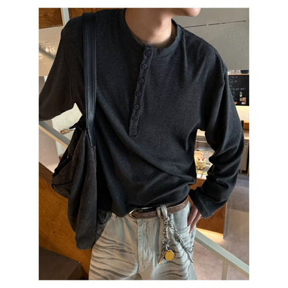 American Style Vintage Long Sleeve Mens Loose-fit Casual All Matching Top