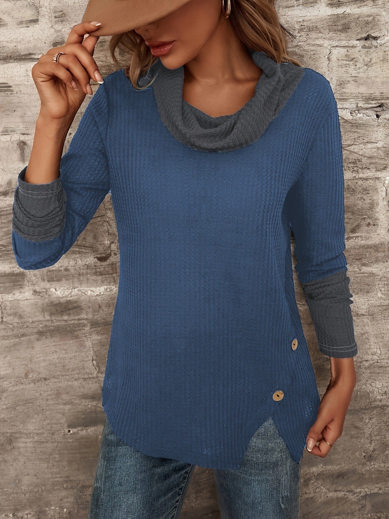 Clothing Tops Korean Style Contrasting Color Patchwork Knitwears Spring And Autumn Versatile Women's Half Turtleneck Knitwears
