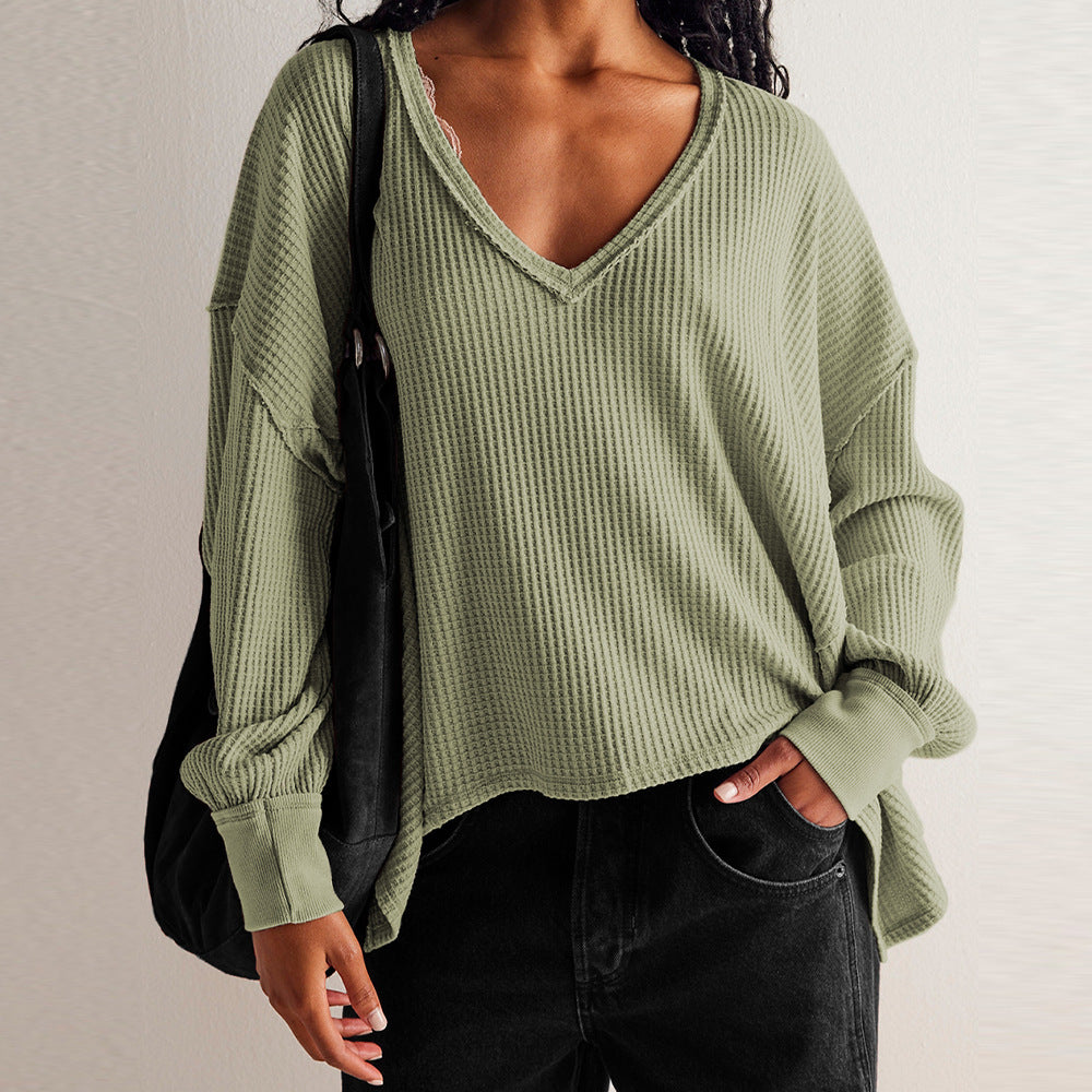 Womens Fashionable Casual Off-shoulder Loose-fit Long-sleeve Top