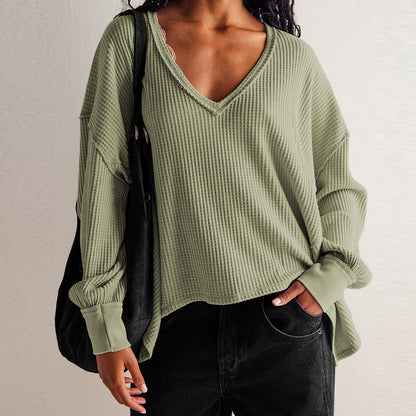 Womens Fashionable Casual Off-shoulder Loose-fit Long-sleeve Top