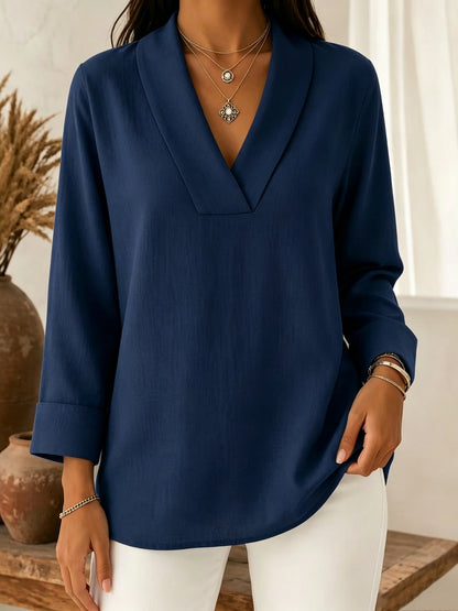 Womens Relaxed-fit Three-quarter-sleeve V-neck Blouse