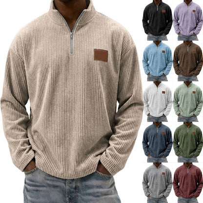Mens Retro Corduroy Fashion Embroidered Pullover With A Stand-up Collar