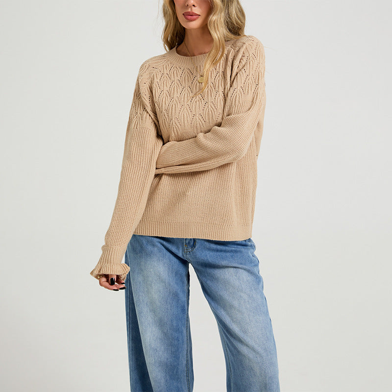 Womens Versatile Fashionable Crew-neck Sweater