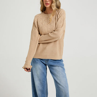 Womens Versatile Fashionable Crew-neck Sweater