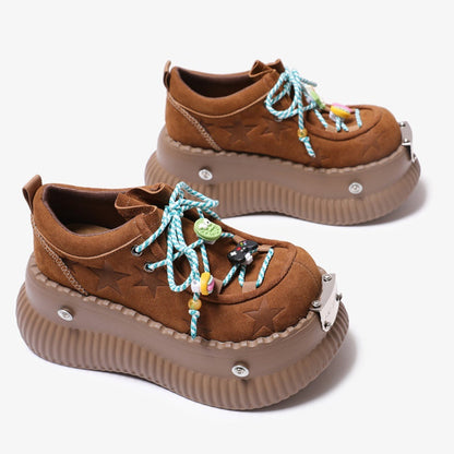 Dopamine Summer Platform Leather Shoes Lace-up Shoes