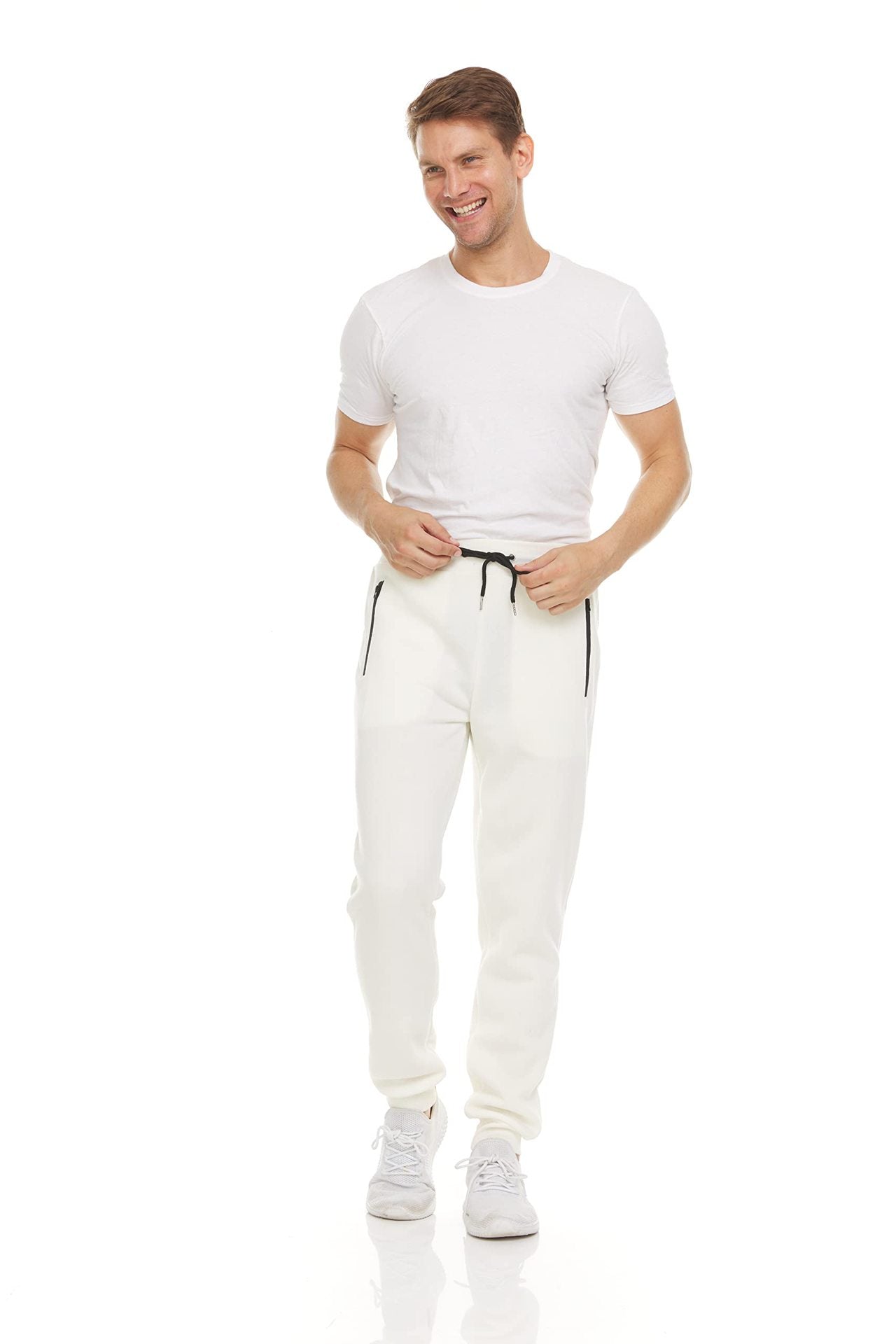 Men's Slim-fit Athletic Leggings, Casual Fleece Sweatpants With Zippered Ankle Cuffs, Solid-colored Skinny Running Pants