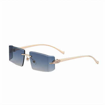 Womens High-end, Diamond-embellished, Curved, Rimless Sunglasses In European And American Style